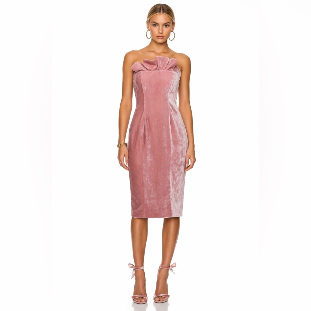 Cinq à Sept Pink Velvet Strapless Dress Size 6 Cocktail Midi NWOT GALA Elegant